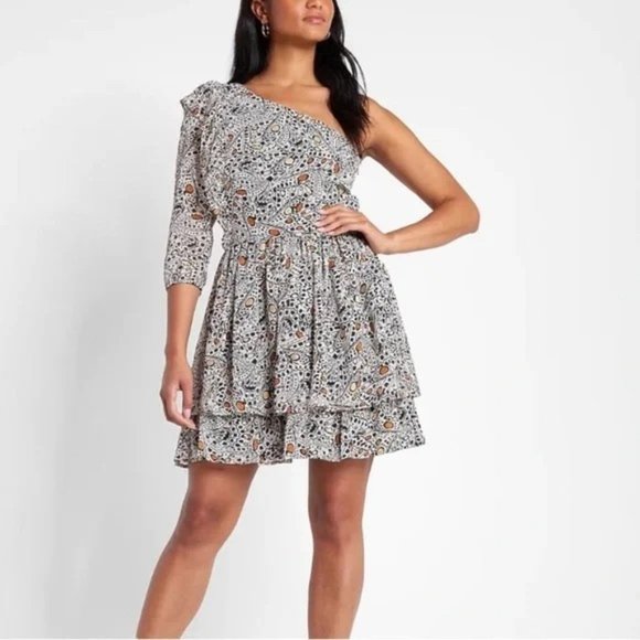 Express Dresses & Skirts - Express X Rachel Zoe Printed One Shoulder Ruffle Mini Dress M